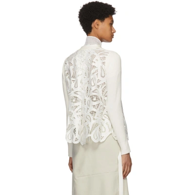 Shop Sacai Off-white Paisley Lace Back Cardigan In 151 Off Whi