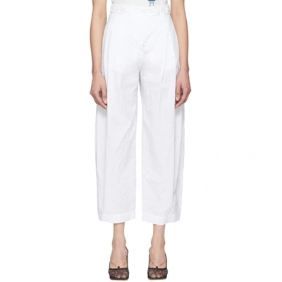 Shop Lanvin White Canvas Crinkle Trousers In 00 White