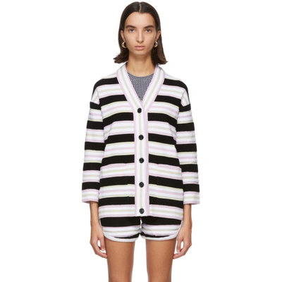 Shop Fendi Multicolor Terrycloth Striped Cardigan In F0gme Black