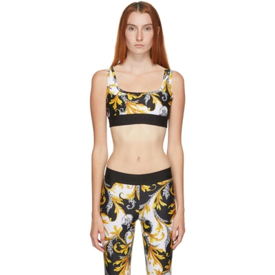 Shop Versace White Allover Print Sport Bra In A7027 Bianc