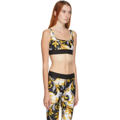 Shop Versace White Allover Print Sport Bra In A7027 Bianc