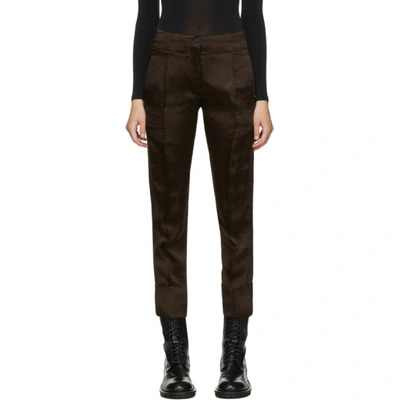Shop Ann Demeulemeester Brown Satin Trousers In 065 Brown