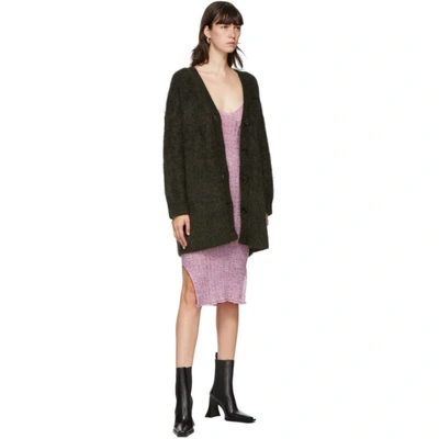 Shop Acne Studios Green Mohair & Wool Long Cardigan In Black/olive