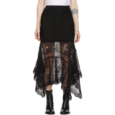 Shop Alexander Mcqueen Black Patchwork Lace Knit Skirt In 1000 Black