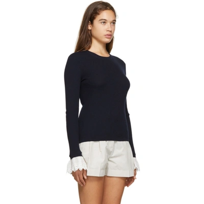 Shop Chloé Chloe Navy Wool Ribbed Sweater In 4c6 Navy