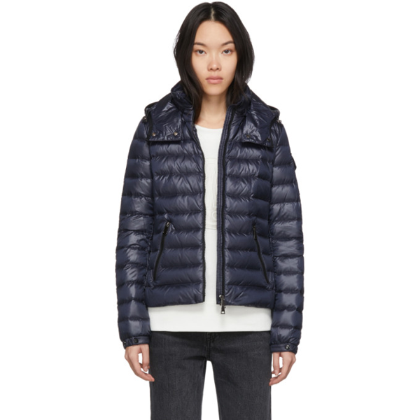 Moncler Bleu Fitted Puffer Coat W/ Detachable Hood In Navy | ModeSens