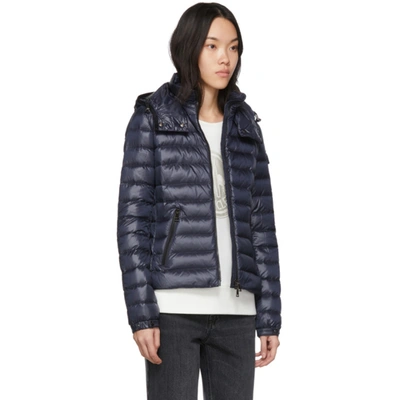 Moncler Bleu Fitted Puffer Coat W/ Detachable Hood In Navy | ModeSens