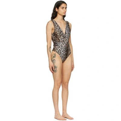 Shop Ganni Black & Brown Recycled One-piece Swimsuit In 943 Leopard