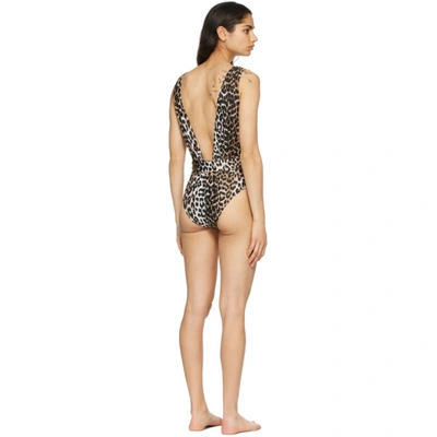 Shop Ganni Black & Brown Recycled One-piece Swimsuit In 943 Leopard