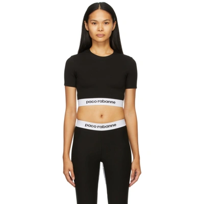 Shop Paco Rabanne Black Cropped Active Logo Sport Top In P001 Black