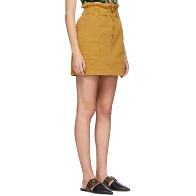 Shop Fendi Tan Denim Button-up Miniskirt In F1akv Brown
