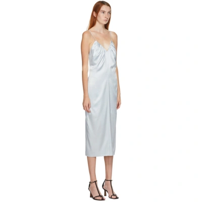 Shop Helmut Lang Ssense Exclusive Blue Silk Ruched Long Dress In Ash Blue