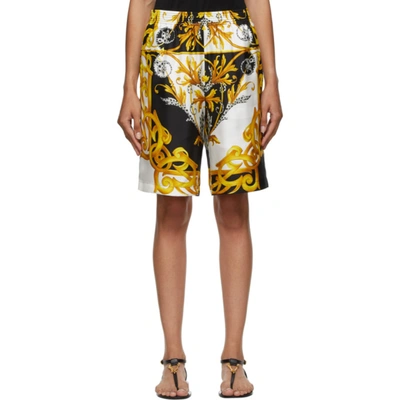 Shop Versace White & Gold Barocco Shorts In A7027 White