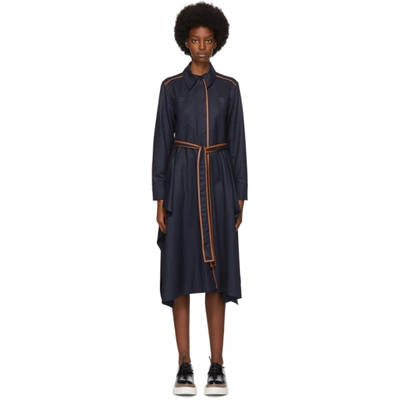 Shop Stella Mccartney Navy Wool Flannel Leilani Dress In 4000 Navy