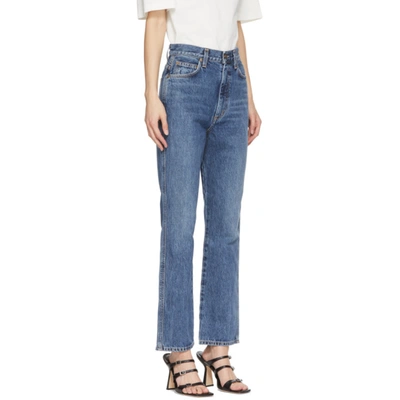 Shop Agolde Blue Pinch Waist High Rise Kick Jeans In Placebo