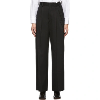 Shop Mm6 Maison Margiela Black Wool Foldover Trousers In 900 Black