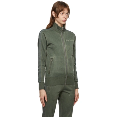 Shop Palm Angels Green Garment-dyed Logo Track Jacket In Forset Gree