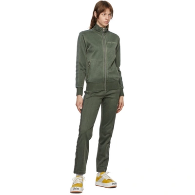 Shop Palm Angels Green Garment-dyed Logo Track Jacket In Forset Gree