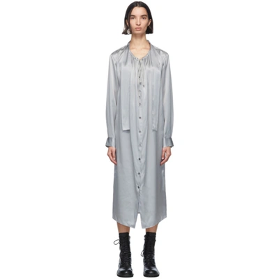 Shop Ann Demeulemeester Grey Silk Rasoseta Dress In 050 Ciel