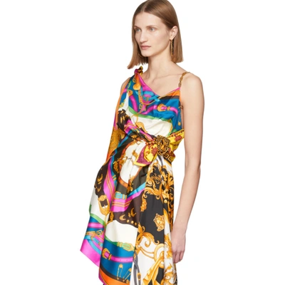 Shop Versace Multicolor Mixed Print Draped Asymmetric Dress In A7205 Pink