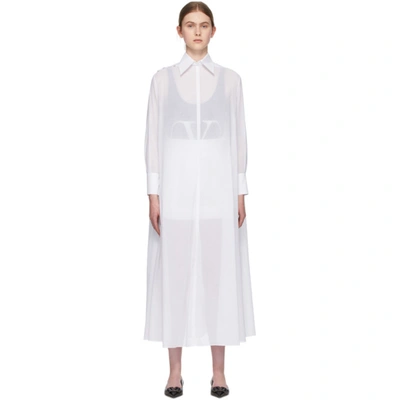 Shop Valentino White Sheer Shirt Dress In 0bo White