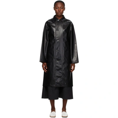 Shop Auralee Black Wool Cashmere Laminate Coat