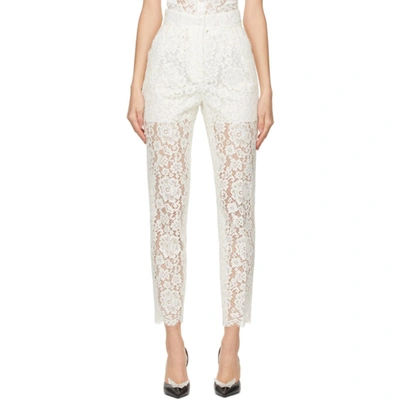 Shop Dolce & Gabbana Off-white Lace Trousers In W0001 White