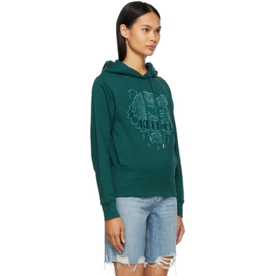 Shop Kenzo Blue Velvet Tiger Head Hoodie In Turquoise