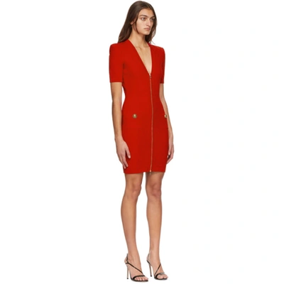 Shop Balmain Red Front Zip Dress In 3ka Red