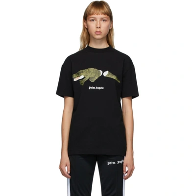 Shop Palm Angels Black Croco T-shirt In Black/green