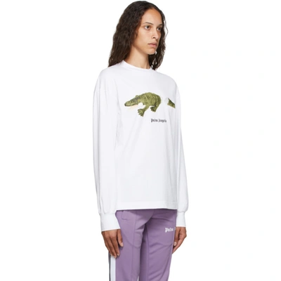 Shop Palm Angels White Croco Long Sleeve T-shirt In White/green