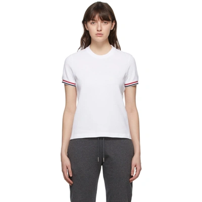 Shop Thom Browne Online Exclusive White Piqué Rwb Stripe T-shirt In 100 White