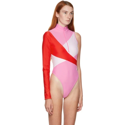 Shop Adidas Lotta Volkova Pink Colorblocked One Sleeve Bodysuit In Clear Pink