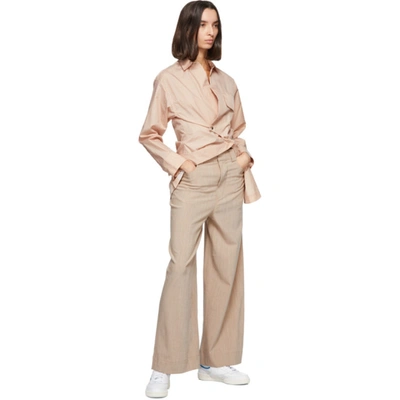 Shop Ganni Beige Mélange Suiting Trousers In 185 Tannin