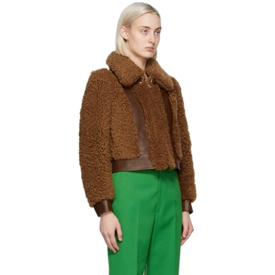 Shop Gucci Brown Curly Shearling Jacket In Chestnut