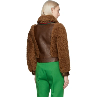 Shop Gucci Brown Curly Shearling Jacket In Chestnut