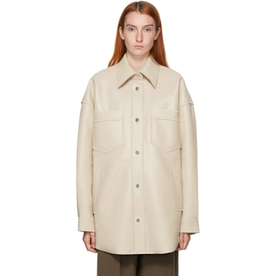 Shop Nanushka Beige Vegan Leather Martin Shirt Jacket In Stone