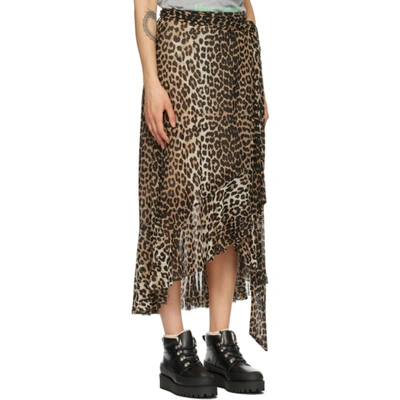 Shop Ganni Brown & Black Mesh Printed Wrap Skirt In 943 Leopard