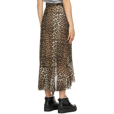 Shop Ganni Brown & Black Mesh Printed Wrap Skirt In 943 Leopard