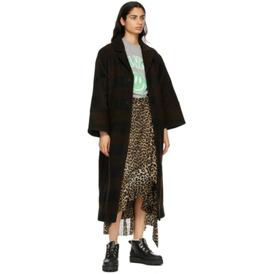 Shop Ganni Brown & Black Mesh Printed Wrap Skirt In 943 Leopard