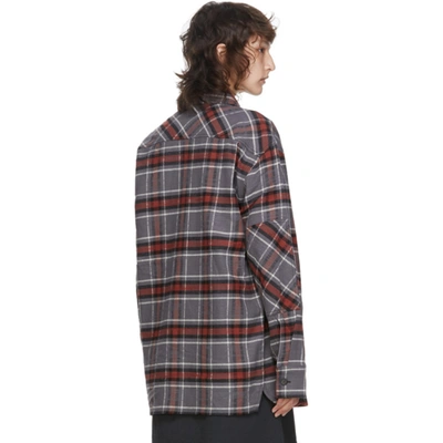 Shop Acne Studios Grey & Red Flannel Logo Patch Shirt In Aj9 Greyred