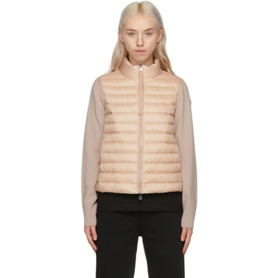 Shop Moncler Pink Down Cardigan Jacket In 511 Blush