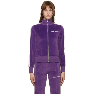 Shop Palm Angels Purple Chenille Track Jacket In Purple/wht