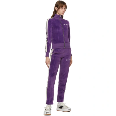 Shop Palm Angels Purple Chenille Track Jacket In Purple/wht