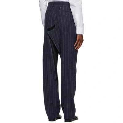 Shop Maison Margiela Blue Striped Deconstructed Trousers In 002f Blue