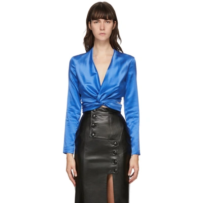 Shop Matériel Tbilisi Blue Wrap Around Blouse In Cobalt