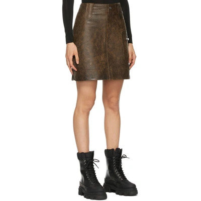 Shop Ganni Brown Leather Washed Miniskirt In 132 Cognac