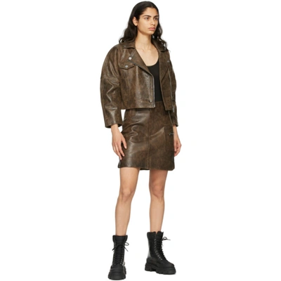 Shop Ganni Brown Leather Washed Miniskirt In 132 Cognac