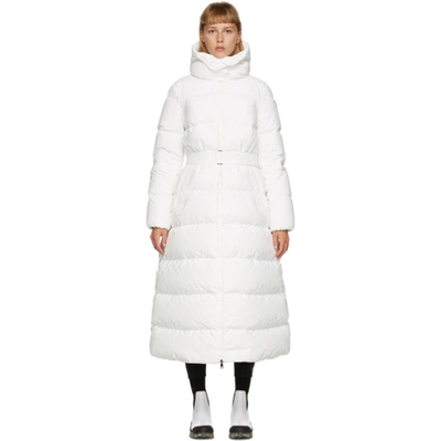 Shop Moncler White Down Belted Goelo Coat In 034 White