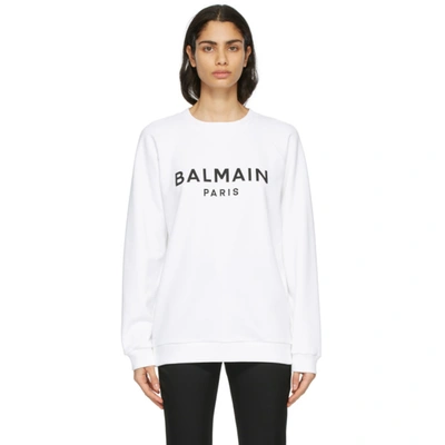Shop Balmain White & Black Logo Sweatshirt In Gab Wh/blk